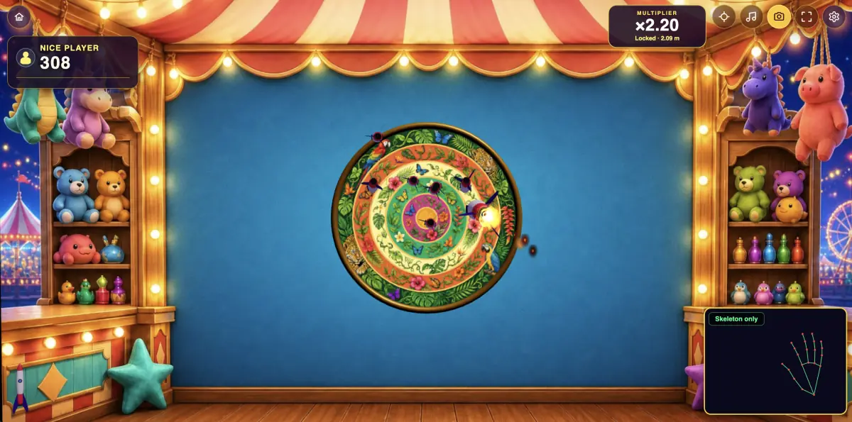A bright illustrated target in a carnival setting